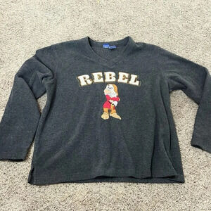 Y2K‎ Vintage 90s Disney Sweatshirt Womens Large Fleece Grumpy Rebel Gray V-Neck
